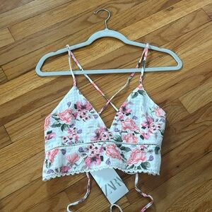 ZARA pink and white floral top